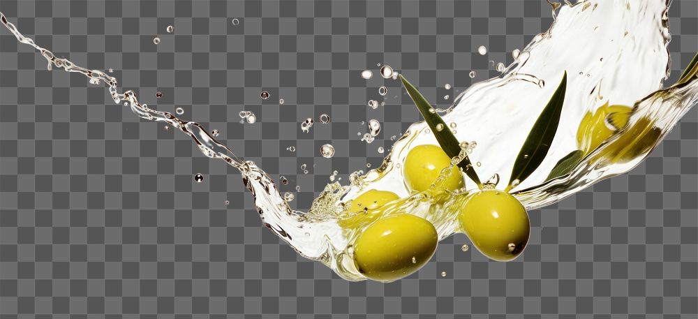 PNG  Olive with oil splash falling fruit plant.