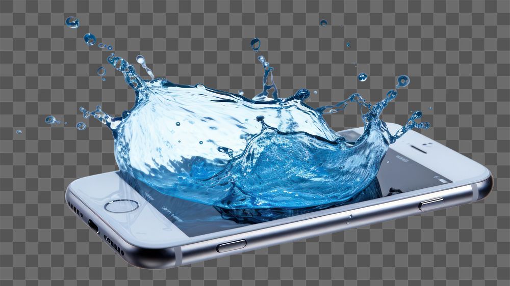PNG  Smart phone floating with splash falling white background portability.