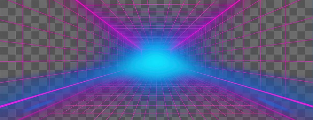 PNG Tunnel retro neon grid.