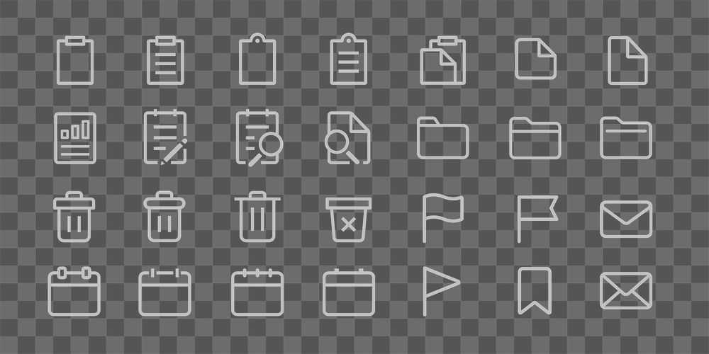 PNG Minimalist document folder icon set, user interface icon set.  Elements on transparent background.