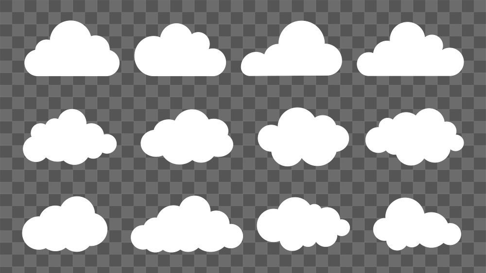 PNG White vector cloud icons, set on transparent background