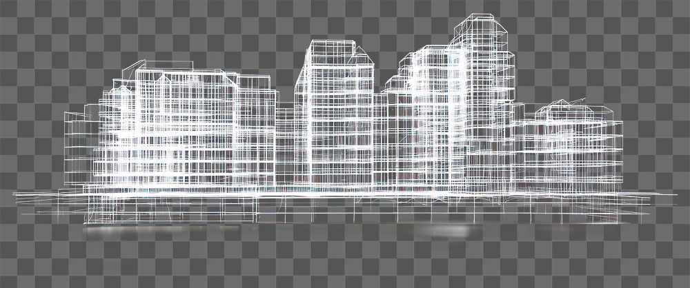 PNG Glowing wireframe of buildings architecture futuristic urban.