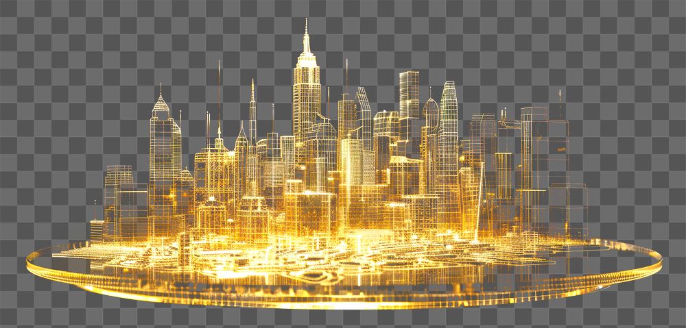 PNG Glowing wireframe of city architecture futuristic cityscape.