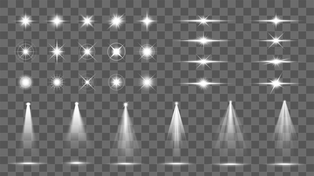 Christmas tree starburst overlays, png set on transparent background