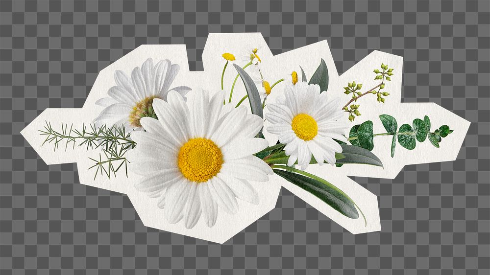 Daisy png sticker, flower rough cut paper effect, transparent background