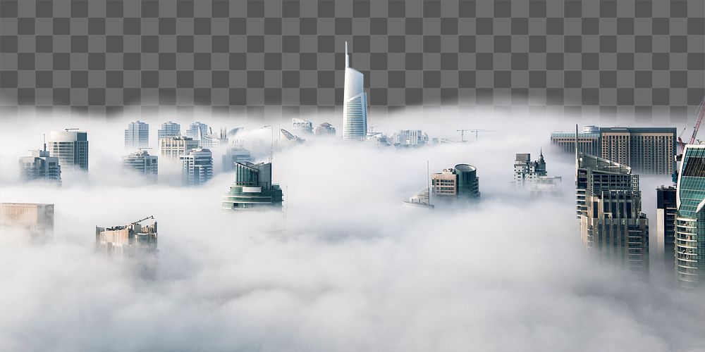 Foggy city png border, transparent background
