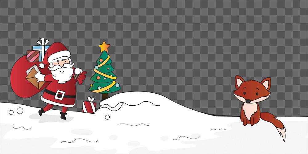 Christmas, Santa cartoon png border, transparent background
