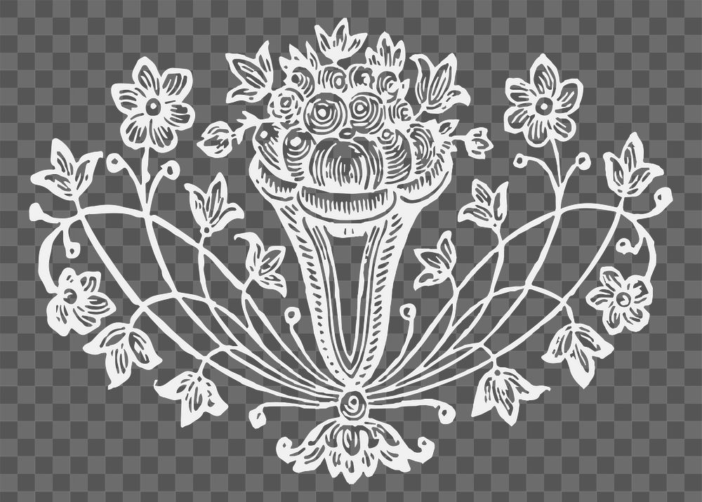 Vintage flowers png sticker, white illustration, transparent background