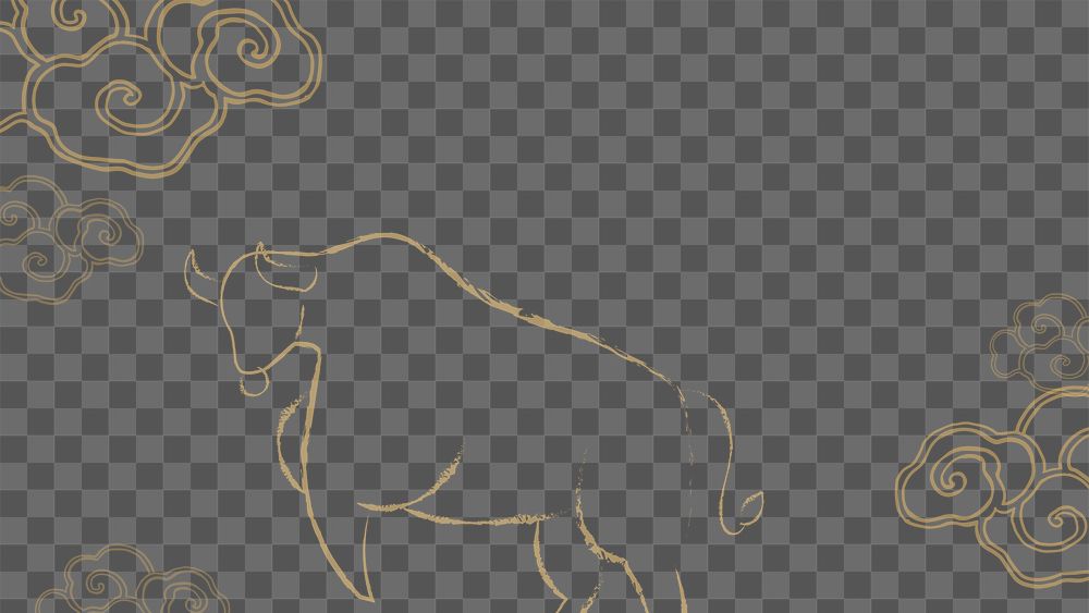 PNG Chinese gold bull border sticker, transparent background