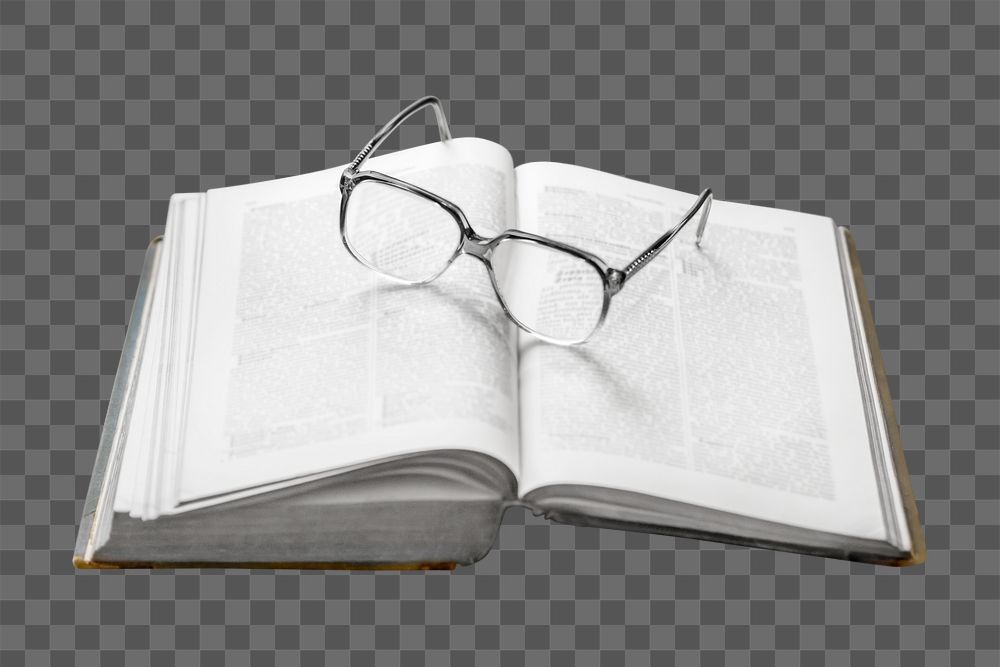 Book & glasses png sticker, transparent background