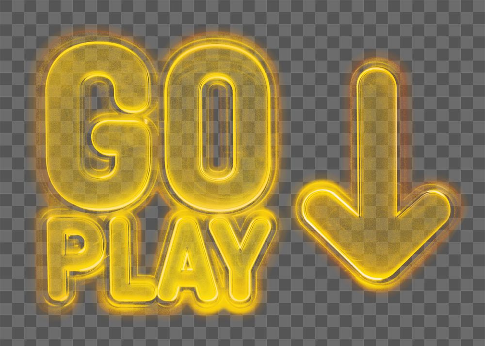 Go play sign png neon gold, transparent background