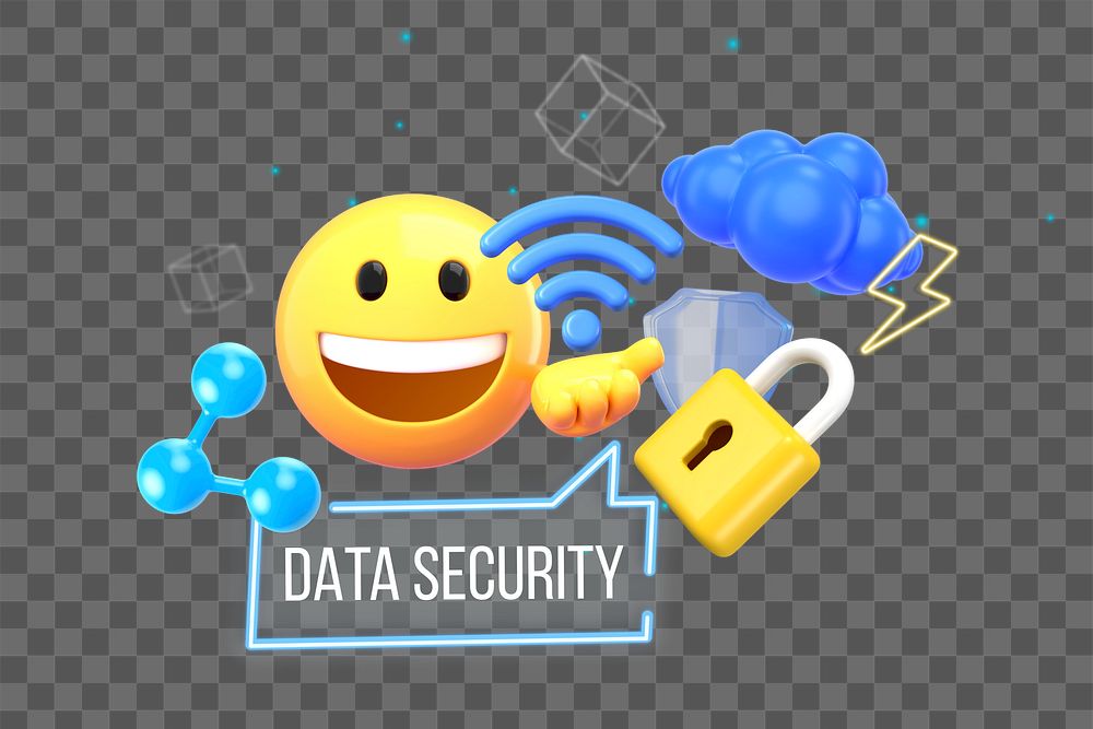 Data security, technology png word element, 3D collage remix, transparent background