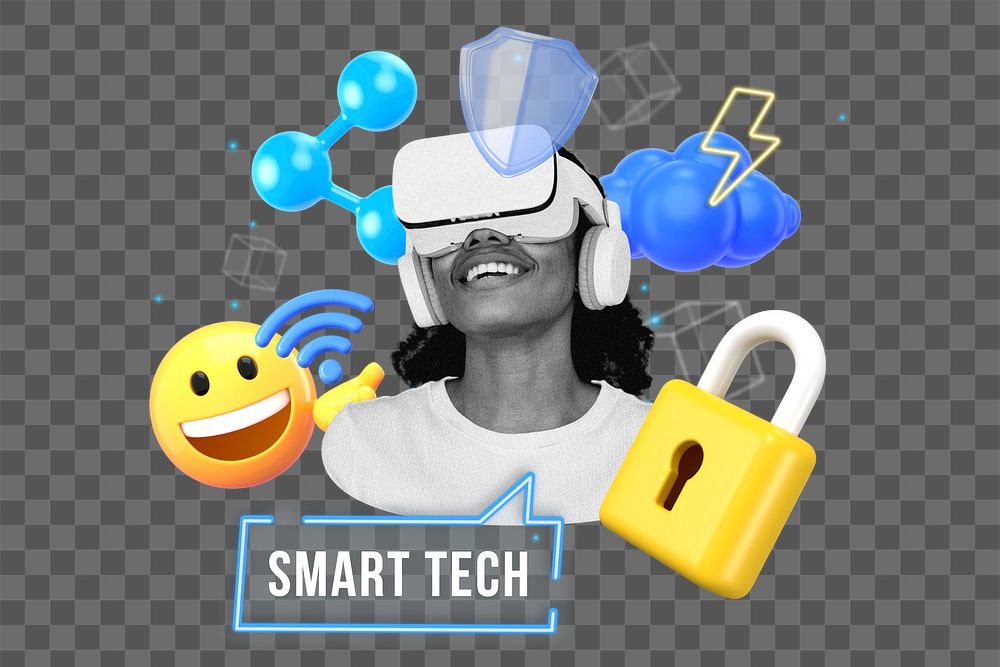 Smart tech png word element, 3D collage remix, transparent background