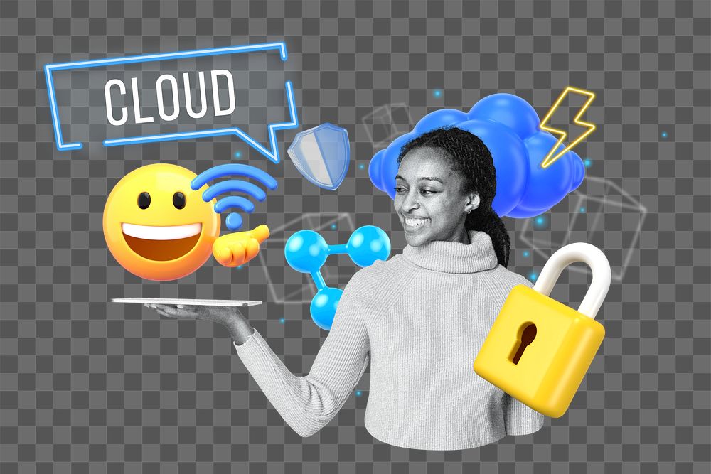 Cloud technology png word element, 3D collage remix, transparent background