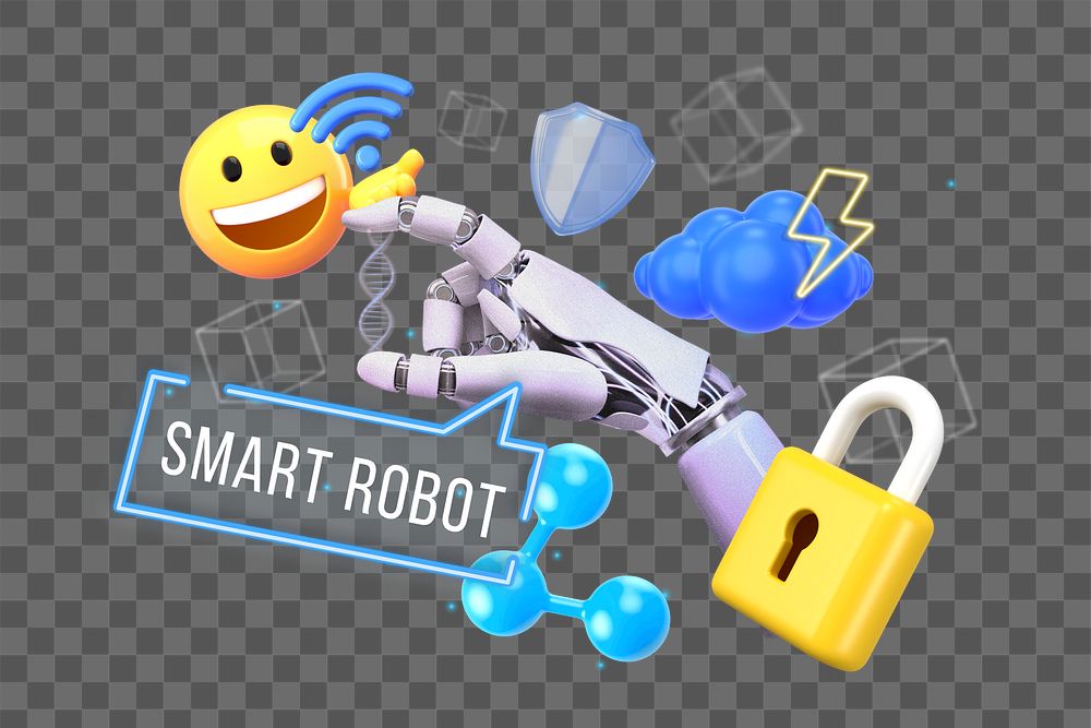 Smart robot png word element, 3D collage remix, transparent background