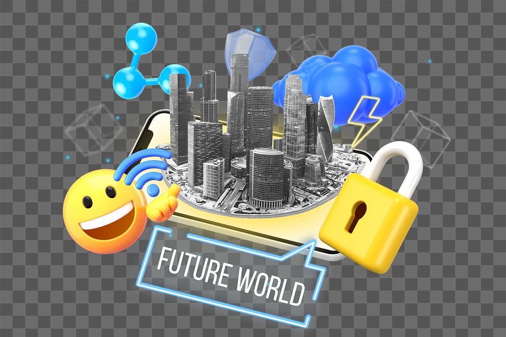 Future world png word element, 3D collage remix, transparent background
