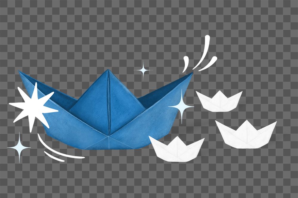 Blue boat origami png remix, transparent background