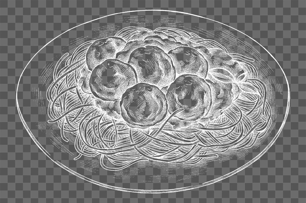 Png spaghetti illustration collage element, transparent background