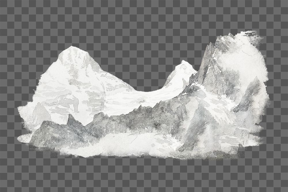 Snowy mountain png watercolor collage element, transparent background. Remixed by rawpixel.