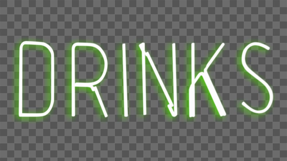 Green drinks neon sign png, transparent background