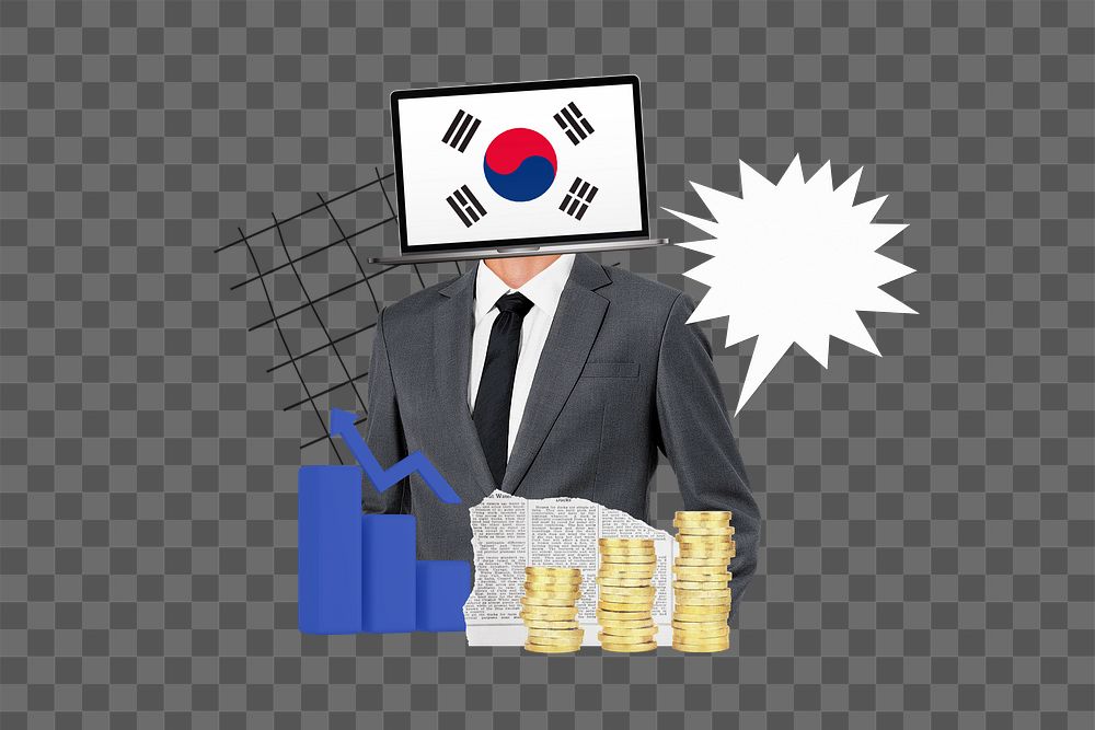 PNG South Korean economy, global trading collage, transparent background