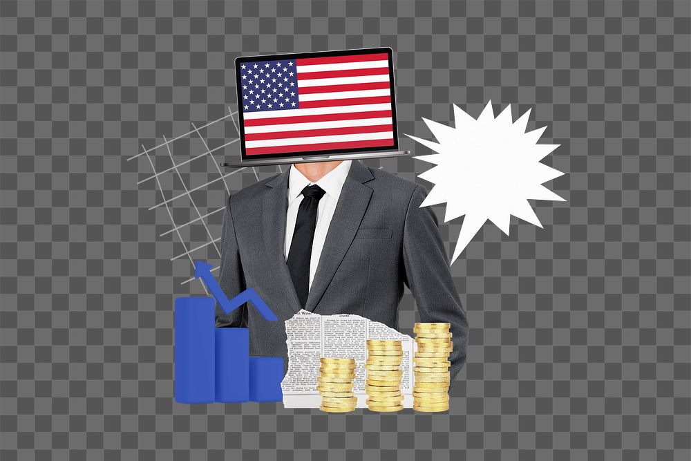 PNG American economy, global trading collage, transparent background