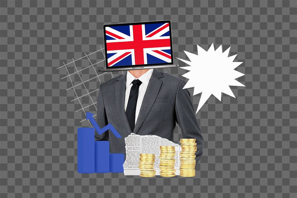 PNG British economy, global trading collage, transparent background