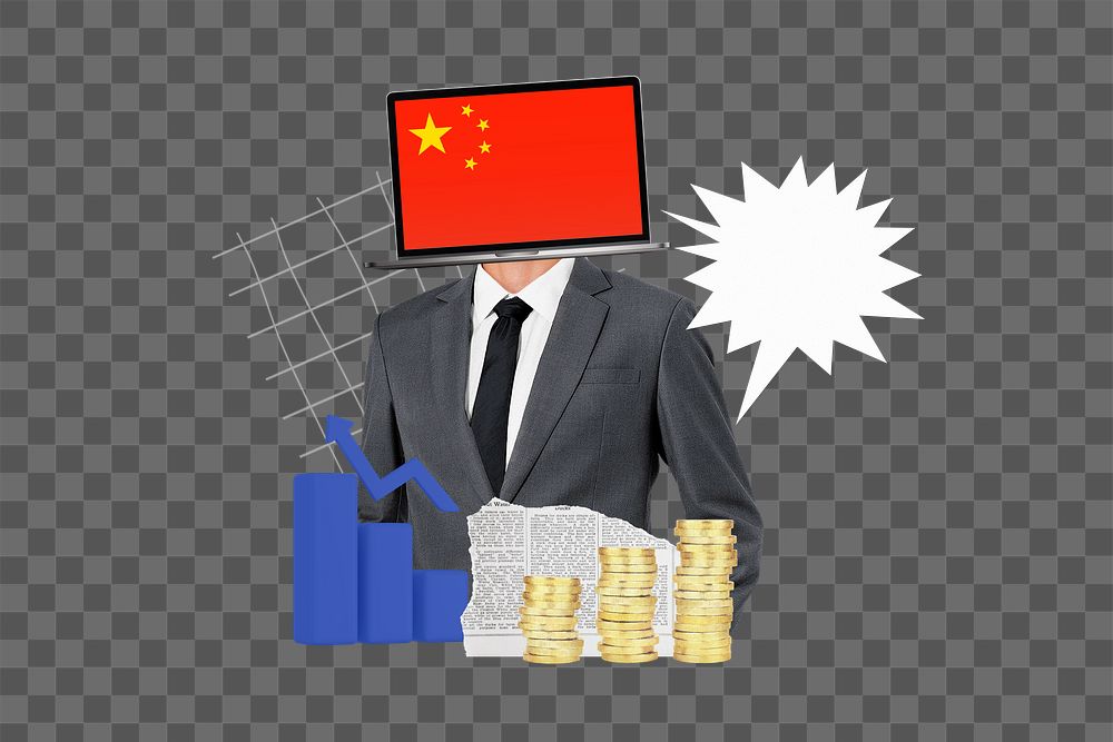 PNG Chinese economy, global trading collage, transparent background