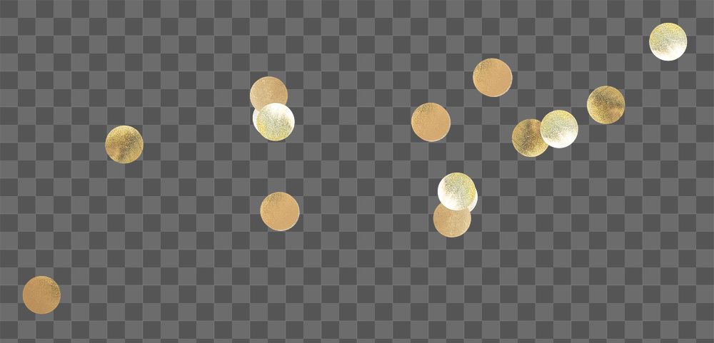 Png golden metallic round paper flecks scattered, transparent background