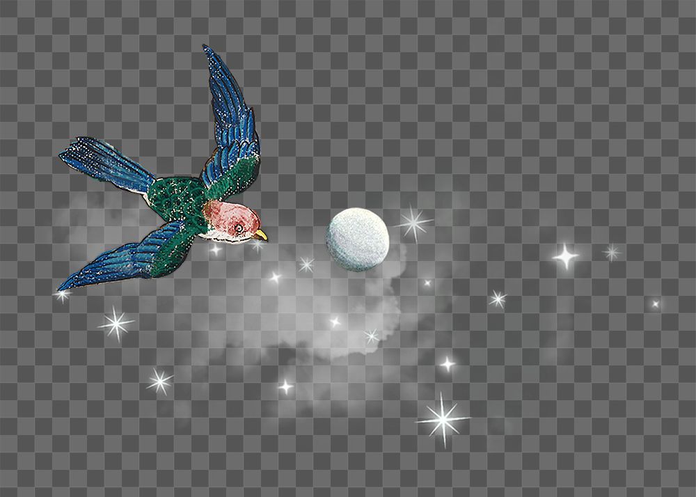 PNG Flying bird on starry sky, aesthetic remix, transparent background