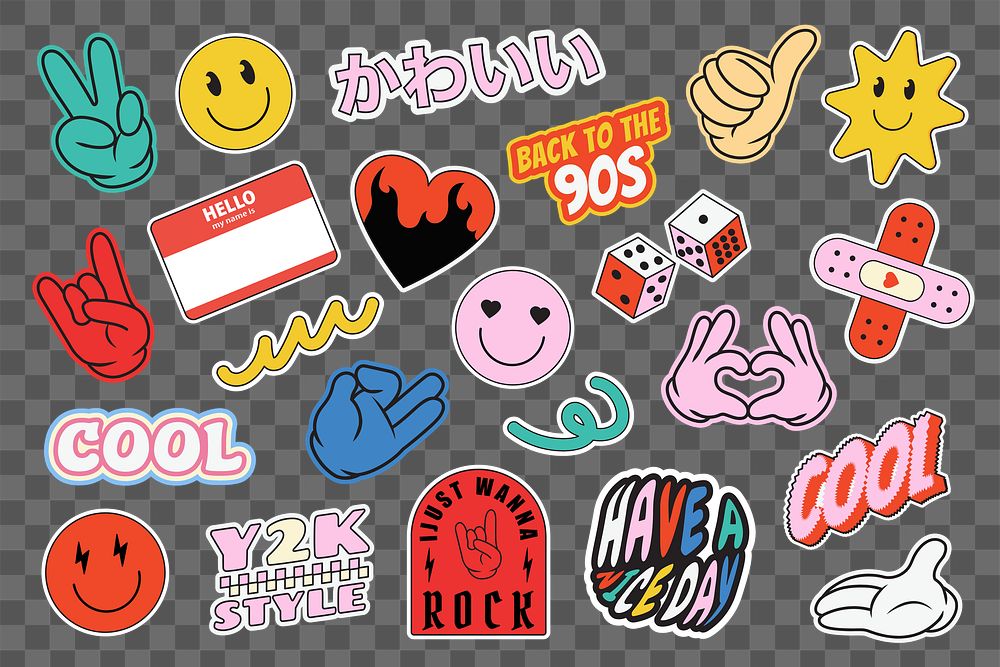 PNG Retro funky typography sticker set, transparent background