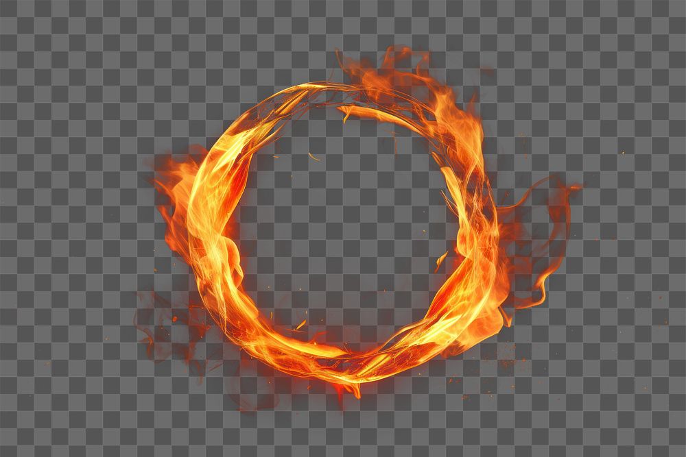 PNG Realistic fire burning rings, transparent background 