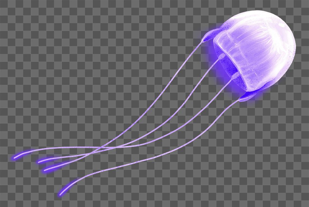 Neon purple jellyfish png sticker, animal illustration, transparent background