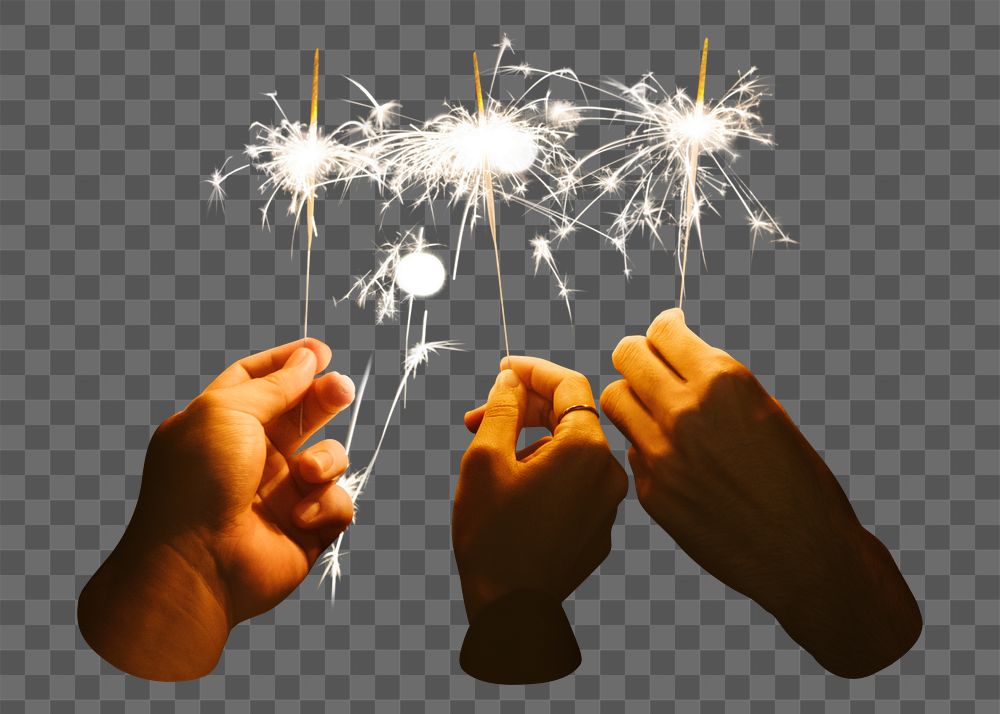 PNG Celebrating with sparklers, collage element, transparent background