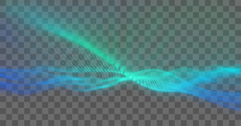 Abstract wave png digital green gradient, transparent background