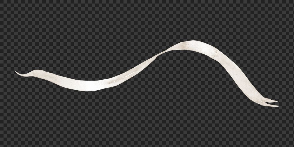 White ribbon png, watercolor illustration, transparent background