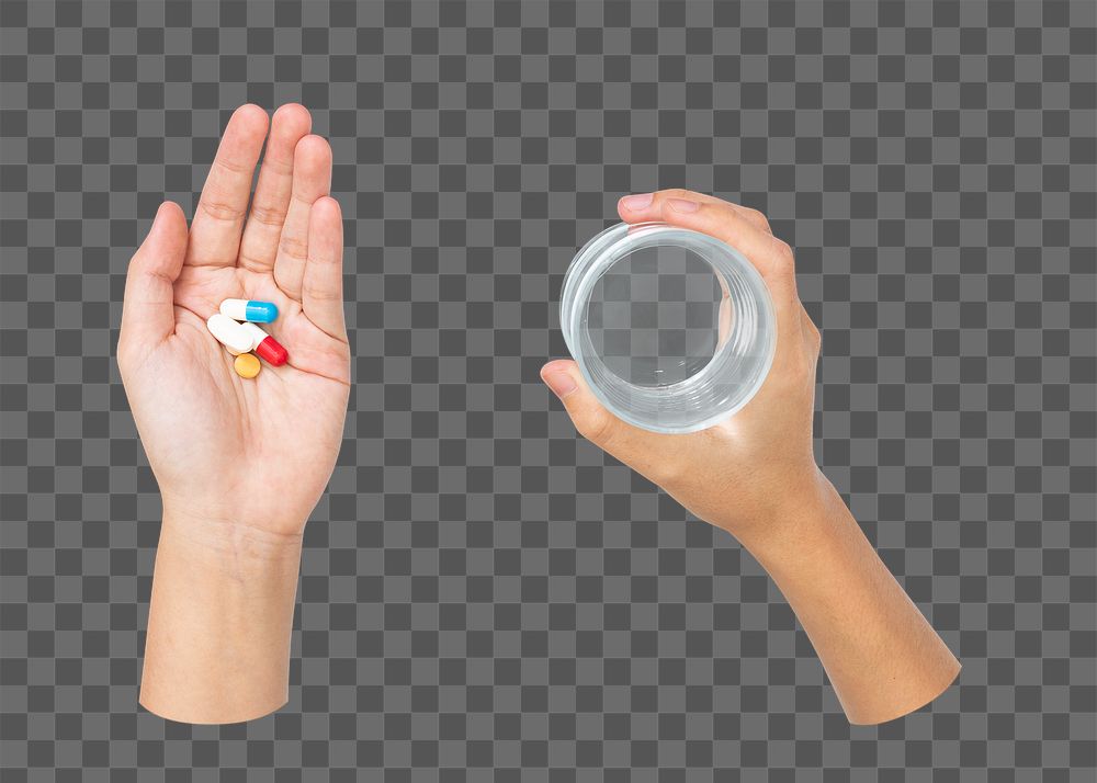 PNG hand holding medicine with, collage element, transparent background