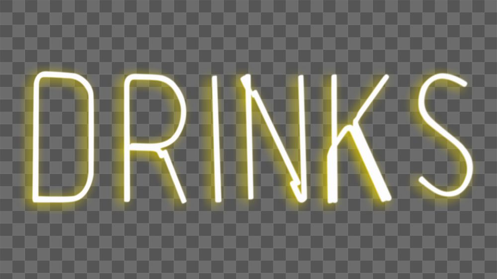 Yellow drinks neon sign png, transparent background