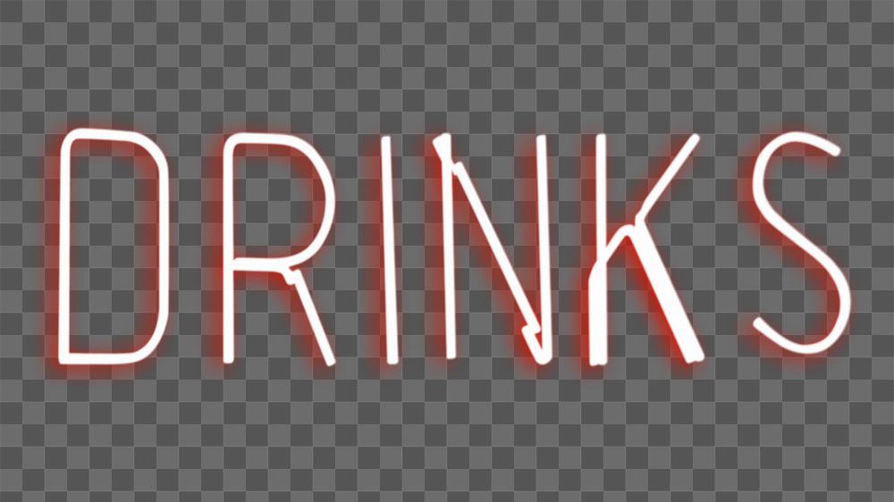 Red drinks neon sign png, transparent background