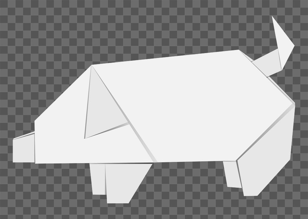 Png white pig origami element, transparent background