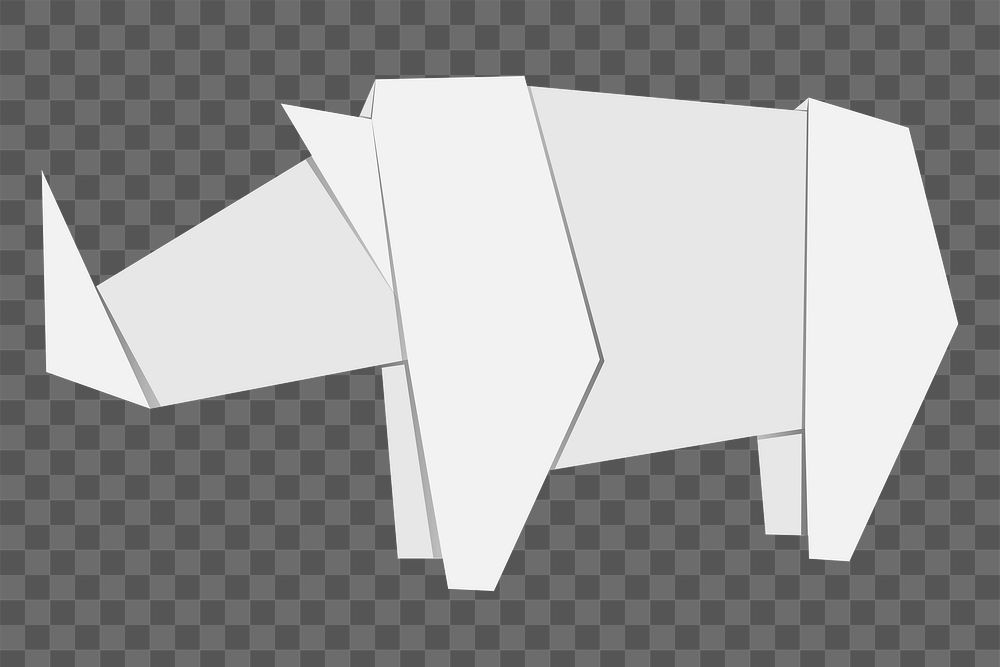 Png white rhino origami element, transparent background