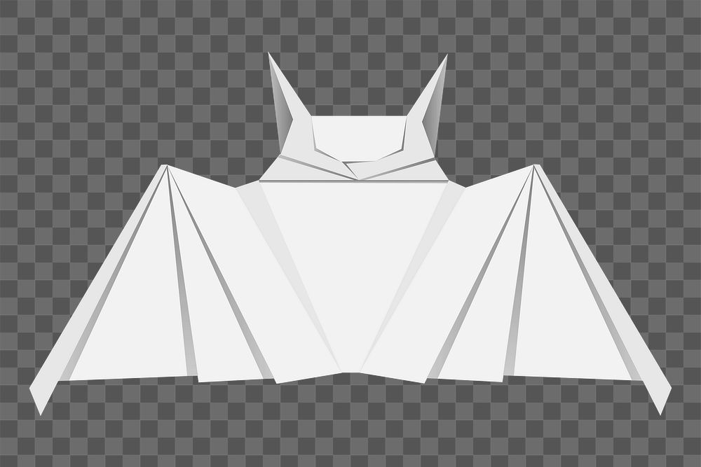 Png white bat origami element, transparent background