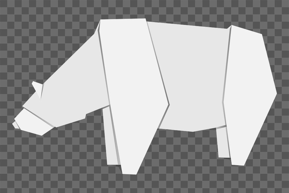 Png white bear origami element, transparent background