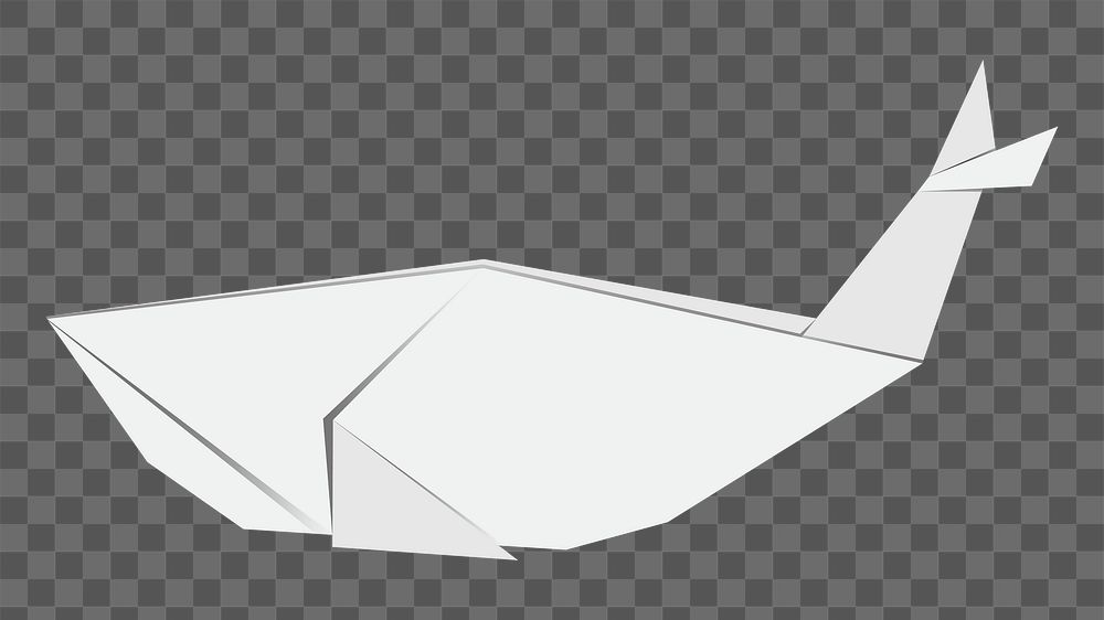 Png white whale origami element, transparent background