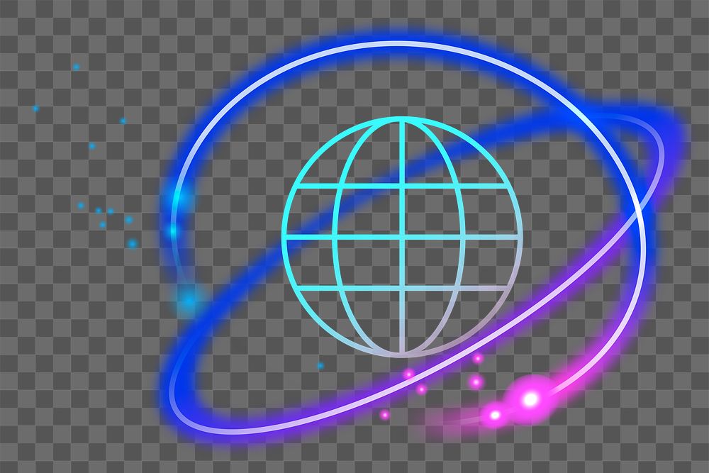 Png neon global network icon, transparent background