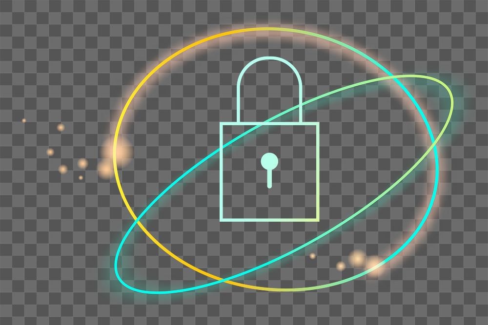 Png neon data security icon, transparent background