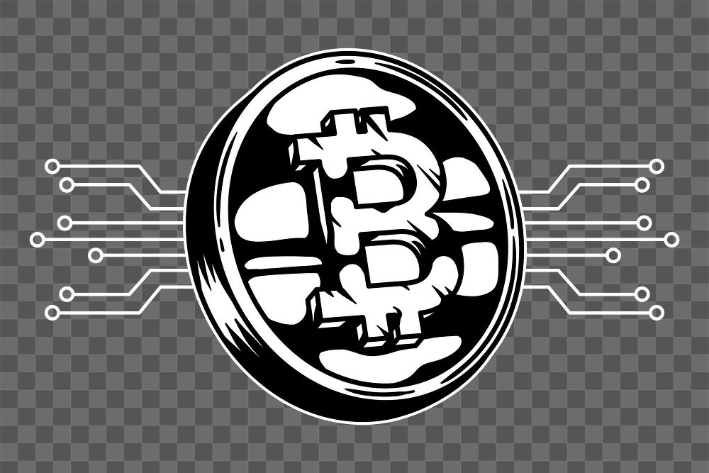 Png Hand drawn bitcoin icon illustration element, transparent background