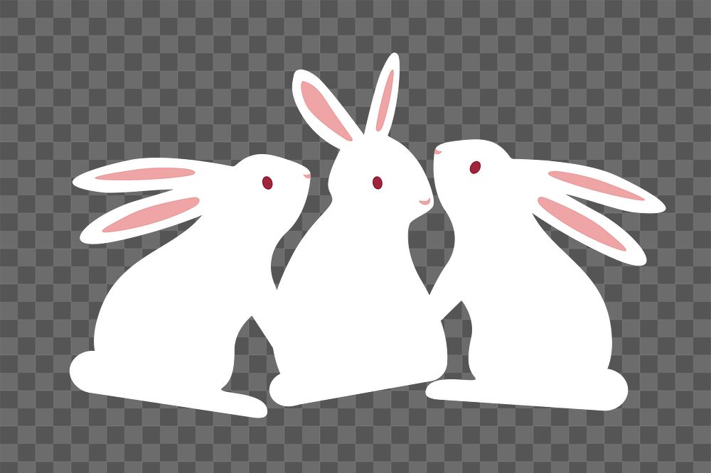 Cute white rabbits, Easter celebration graphic, transparent background