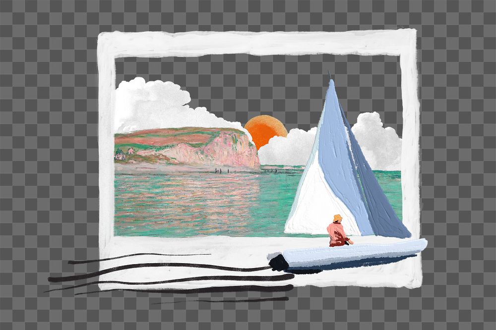Aesthetic sailing png hobby instant photo frame sticker, transparent background