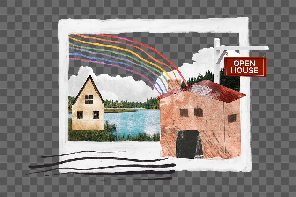 Real estate png aesthetic house instant photo frame sticker, transparent background 